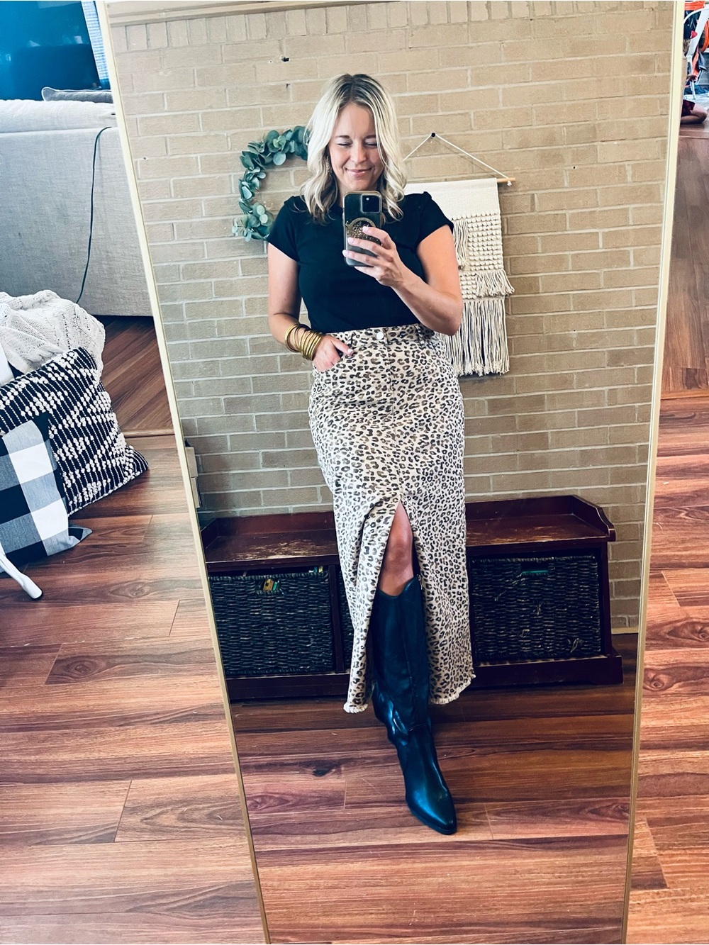 Leopard Print Maxi Skirt in Beige and Black